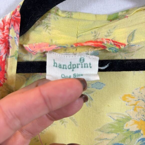 Handprint Brand Yellow Floral Print Open Front‎ Kimono One Size - Picture 8 of 8